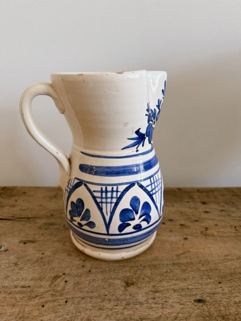 Vintage White and Blue Italian Pitcher