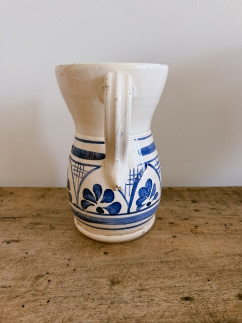 Vintage White and Blue Italian Pitcher